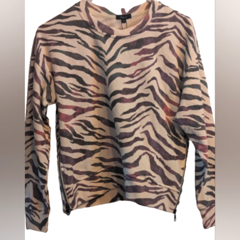 NWT Rails Marlo Womens Animal Print Side Zippers Sweatshirt gradient hues tiger